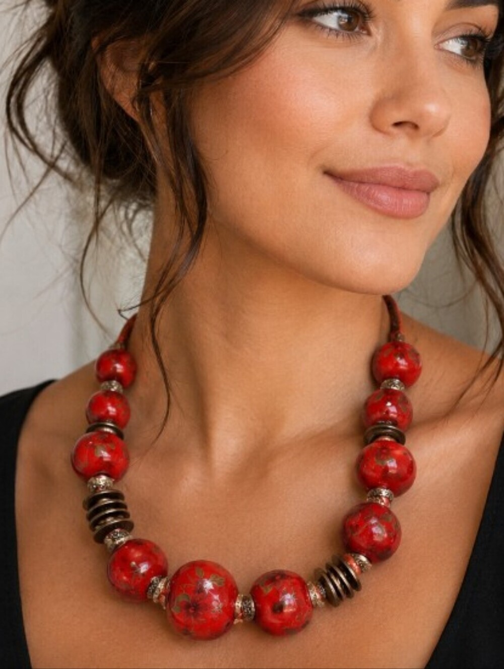 Barcelona Handpainted Glassblown Floral Red High Quality Culture Necklace